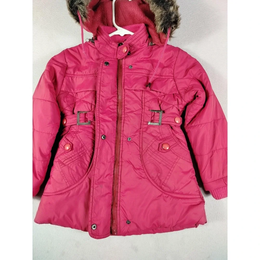 Most Kids Coat Girls 7 Pink Hooded Faux Fur Trim Parka Winter Puffer Warm